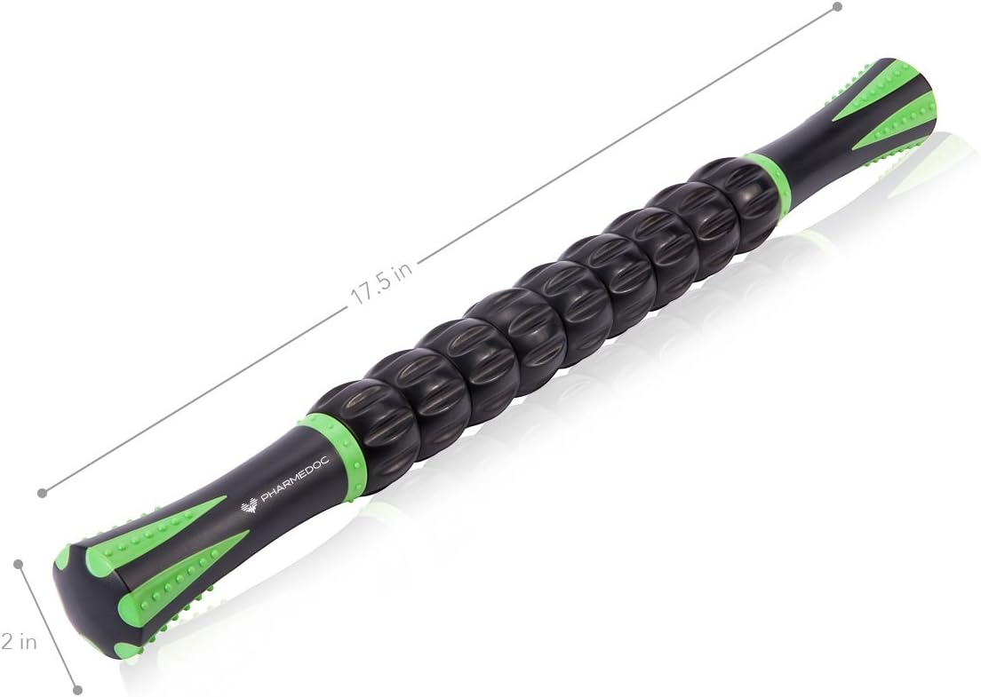 PharMeDoc Muscle Roller Massage Stick - Self Myofascial Release Tool for Pressure Points, Sore Muscles, and Pain Relief - Perfect for Athletes, Trainers, Physical Therapy, Yoga, or Any Workout