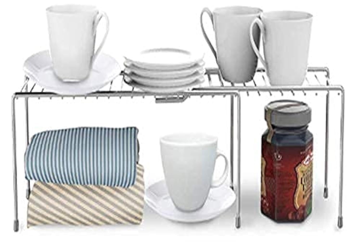 Privesh Stainless Steel Multipurpose Expandable Utensils cookware Plate Dish Kitchen and Food Rack Storage Holder Stand Shelves Shelf Organiser for Home Cabinet, Chrome Finish (Silver), Tiered Shelf (B09BZM6ZF2) Amazon Price History, Amazon Price Tracker