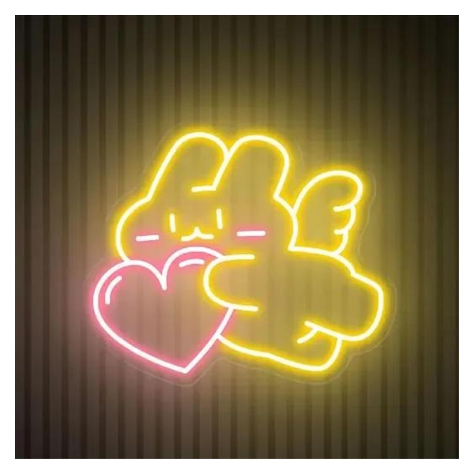 Xenite Lemon Yellow Hanging Art Neon Signs Bunny Angel With Heart Neon Sign Cute Rabbit For Kids Bedroom Store Cofe Wall Art Decor 43Cm