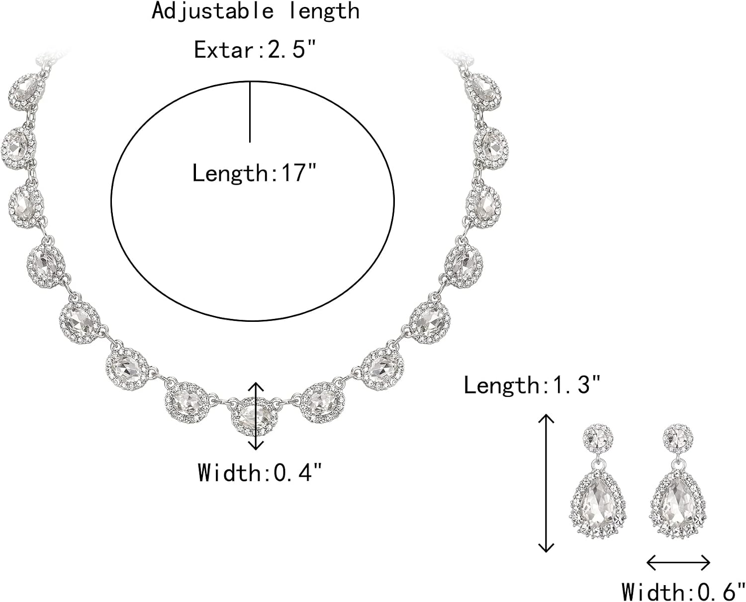 Crysdue Wedding Bridal Jewelry Oval Teardrop Crystal Choker Neckace Set image 5