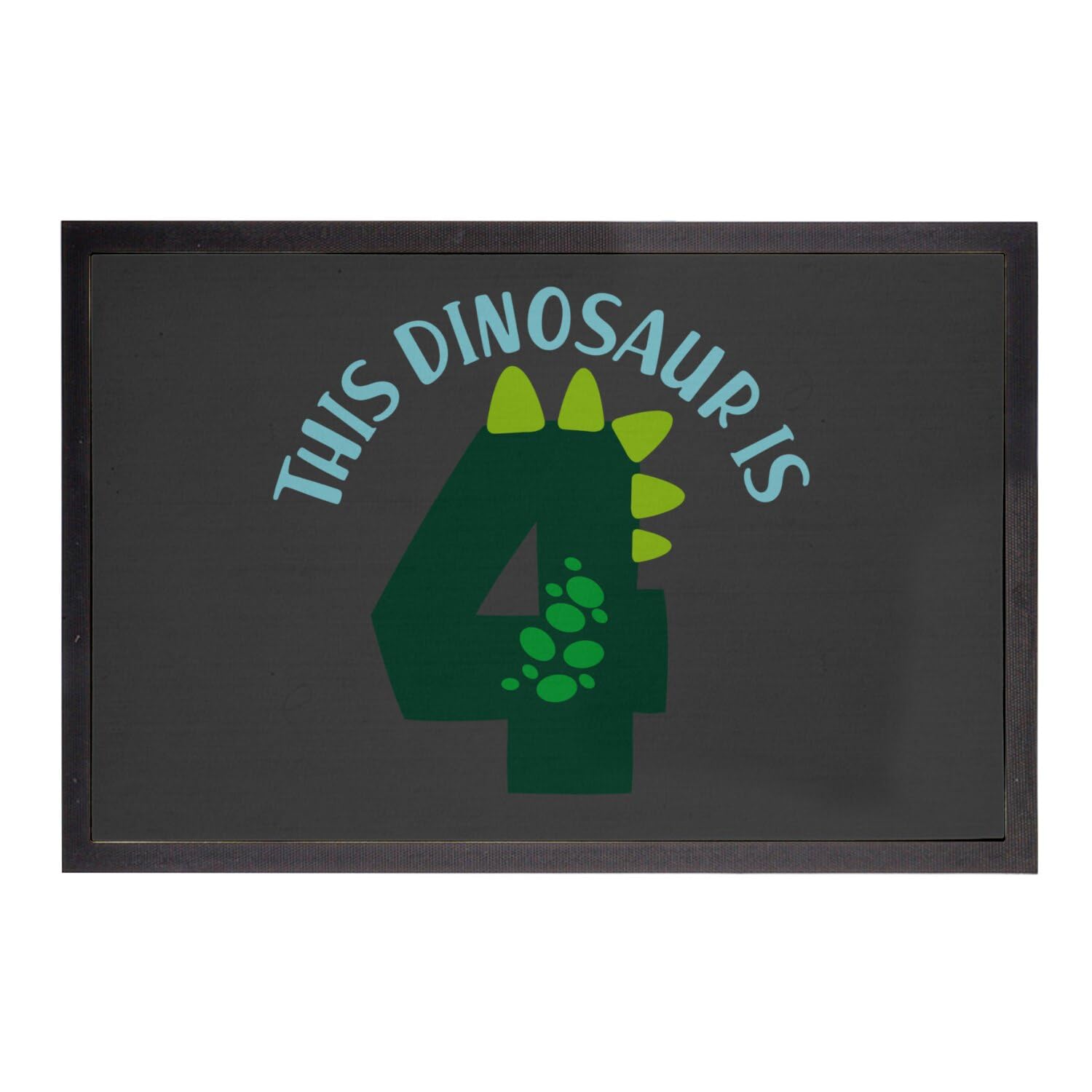 Paillasson noir dinosaure 4 ans tapis de fête enfant 75x50cm