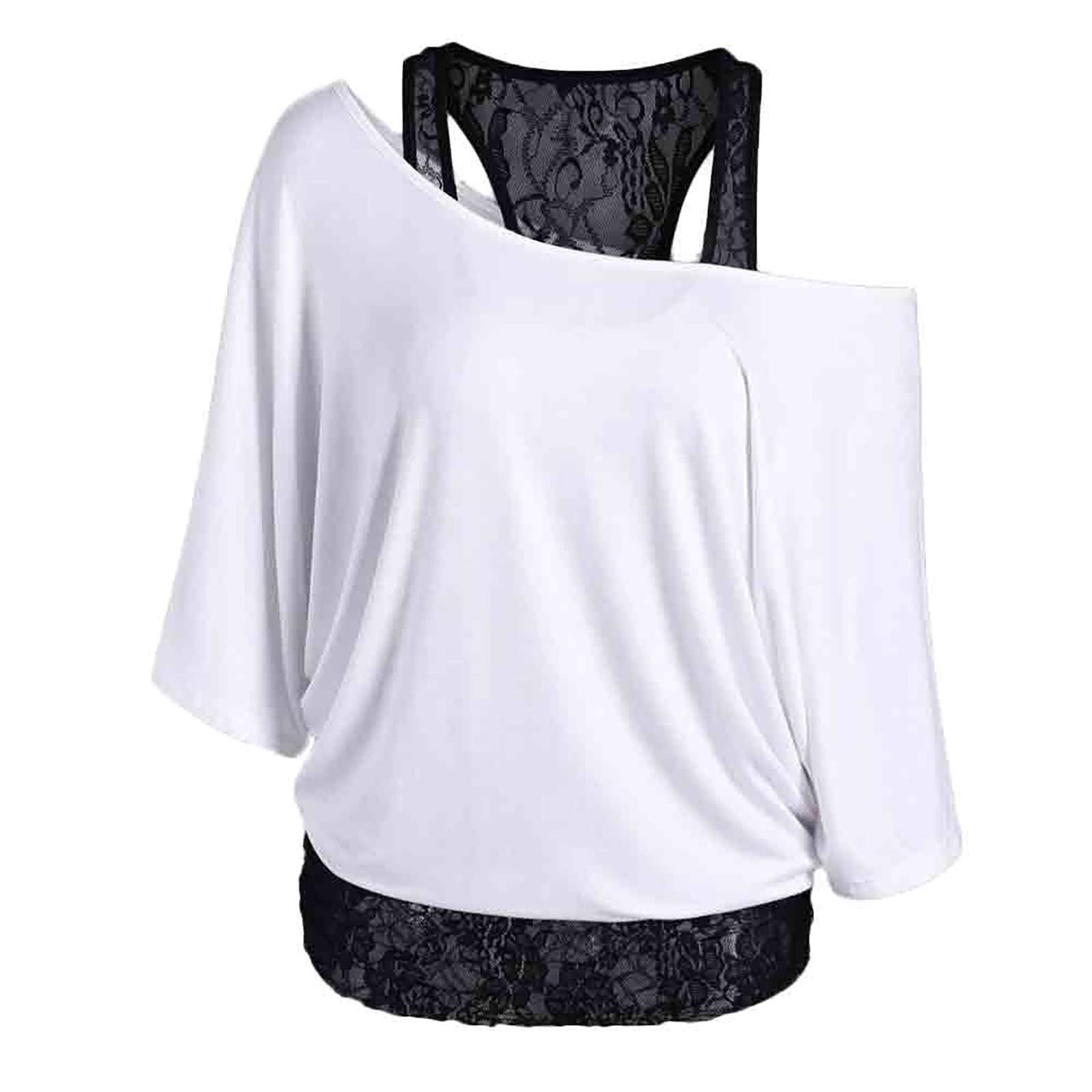 Janly Clearance SaleJanly Clearance Sale Ladies Blouse, Women Plus Size Lace Loose Casual Long Sleeve Tops Blouse Shirt, for St Patrick's Day Easter (White-L)