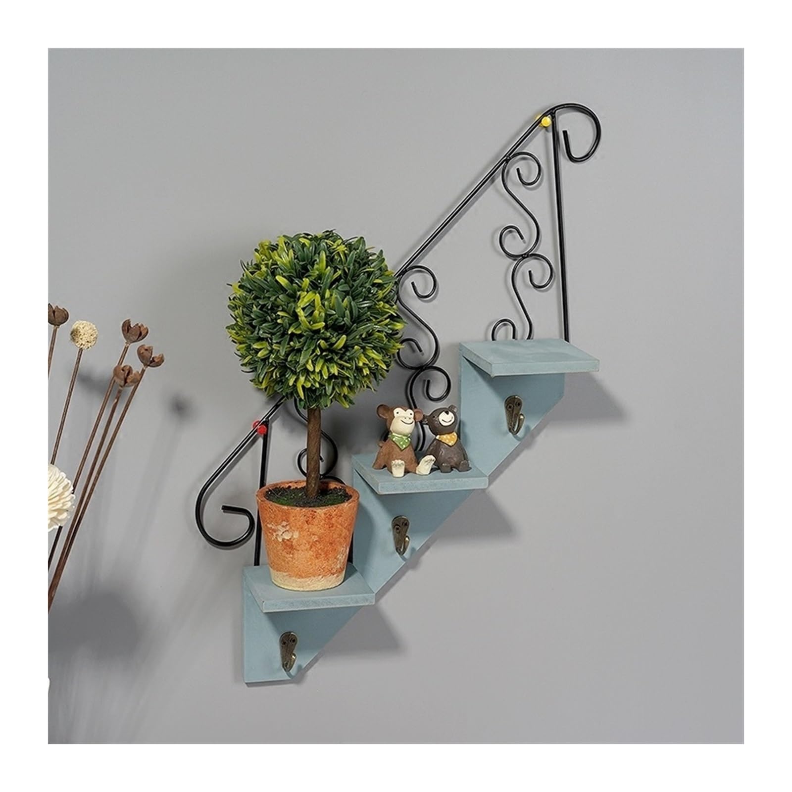 Étagère murale en fer bleu robuste style suspendu pour décoration pot