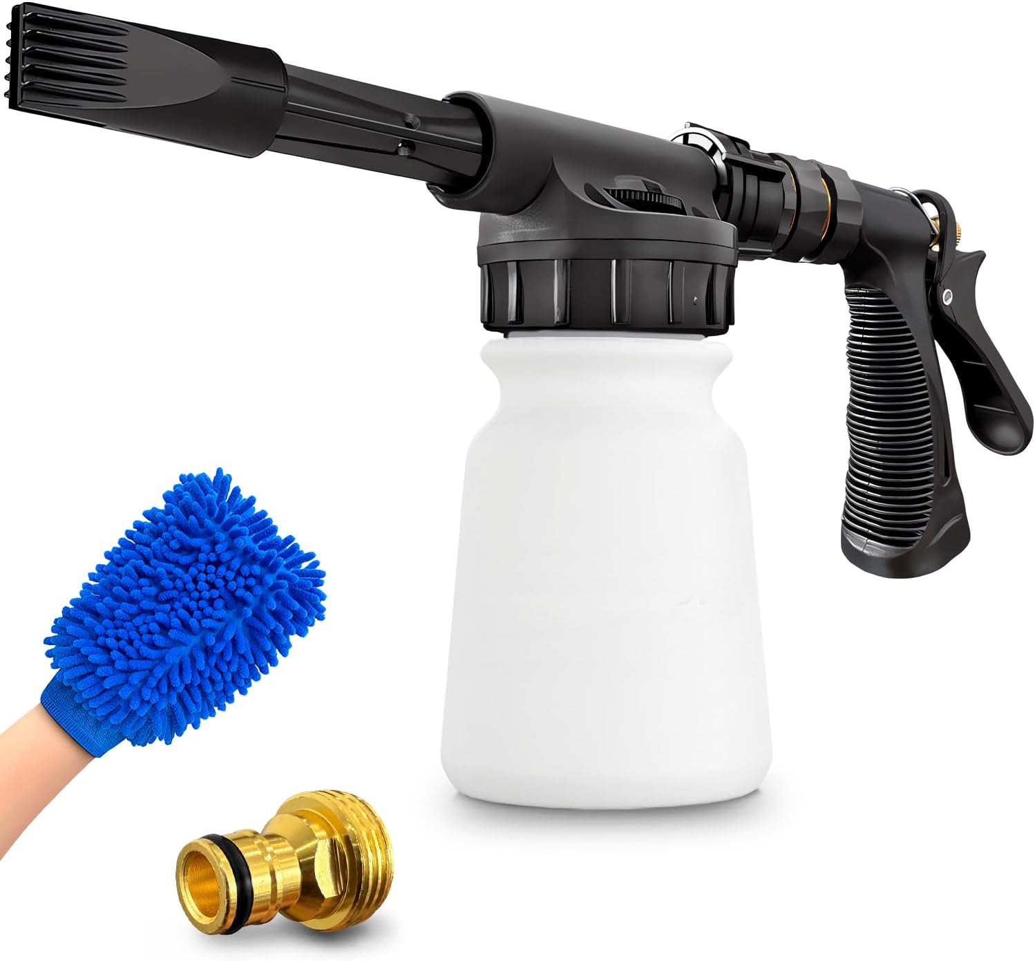 Car Wash Foam Gun + Microfiber Wash Mitt - Car Foam Sprayer - Foam Cannon for Hose - Spray Foam Gun Cleaner - Snow Foam Blaster for Cars, Boats, RVs, Foam Cannon Connects to Any Garden Hose Classic - Black