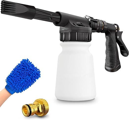 Car Wash Foam Gun + Microfiber Wash Mitt - Car Foam Sprayer - Foam Cannon for Hose - Spray Foam Gun Cleaner - Snow Foam Blaster for Cars, Boats, RVs, Foam Cannon Connects to Any Garden Hose