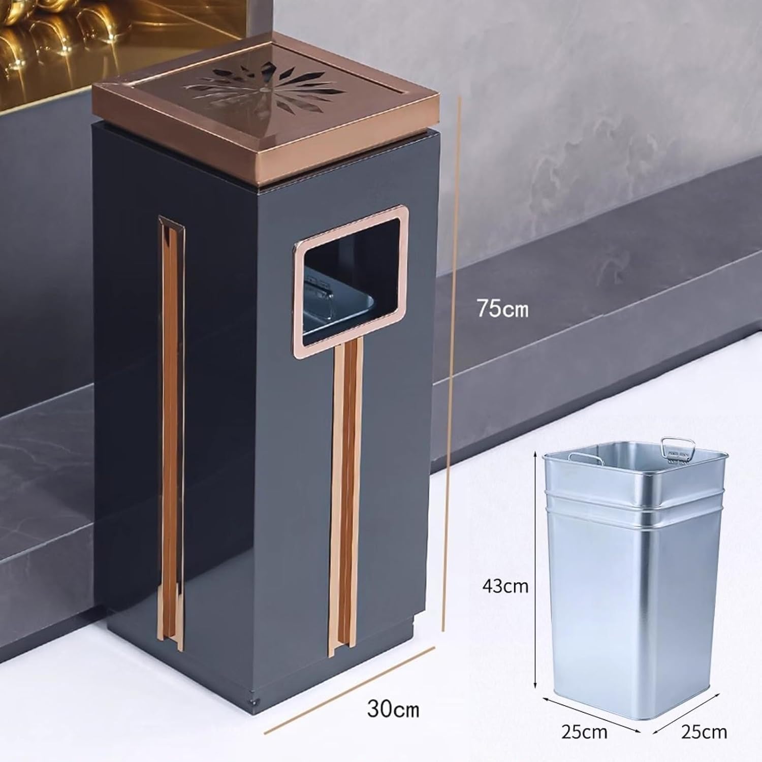 Commercial Stainless Steel Ashtray Trash Can for Hotel, Elevator Entrance, Shopping Mall, Outdoor Cigarette Butt Barrel, and Flame-Retardant Design(X-Large)
