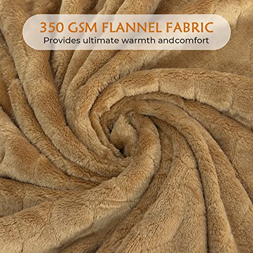 Toonow Fleece Blanket Textured Fuzzy Plush Throw Blanket Twin Size 60" X 80", Super Soft Fluffy Bed Blanket Geometric Pattern Comfy Microfiber Flannel Blankets For Couch, Bed, Sofa, Camel #TOP3