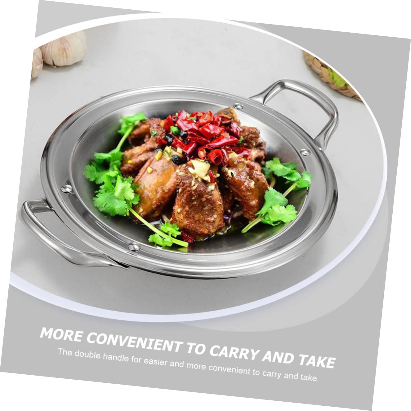 3pcs Silver Small Handle Noodle Pan Wok with Paella Home Platter Gas Shabu Ramen Stir Sirviendo Inoxidable Poco profundo Conveniente Cocina Multifunción Hornear Aperitivo Acero Cocina ollas y sa