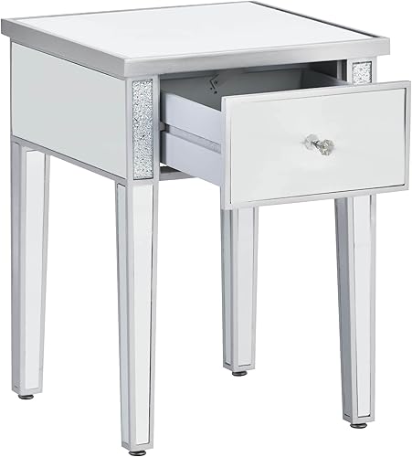 Miniatura 8 de Polibi Mesa de centro moderna de cristal con espejo con 2 cajones, mesa de cóctel con asas de cristal y patas de altura ajustable para sala de