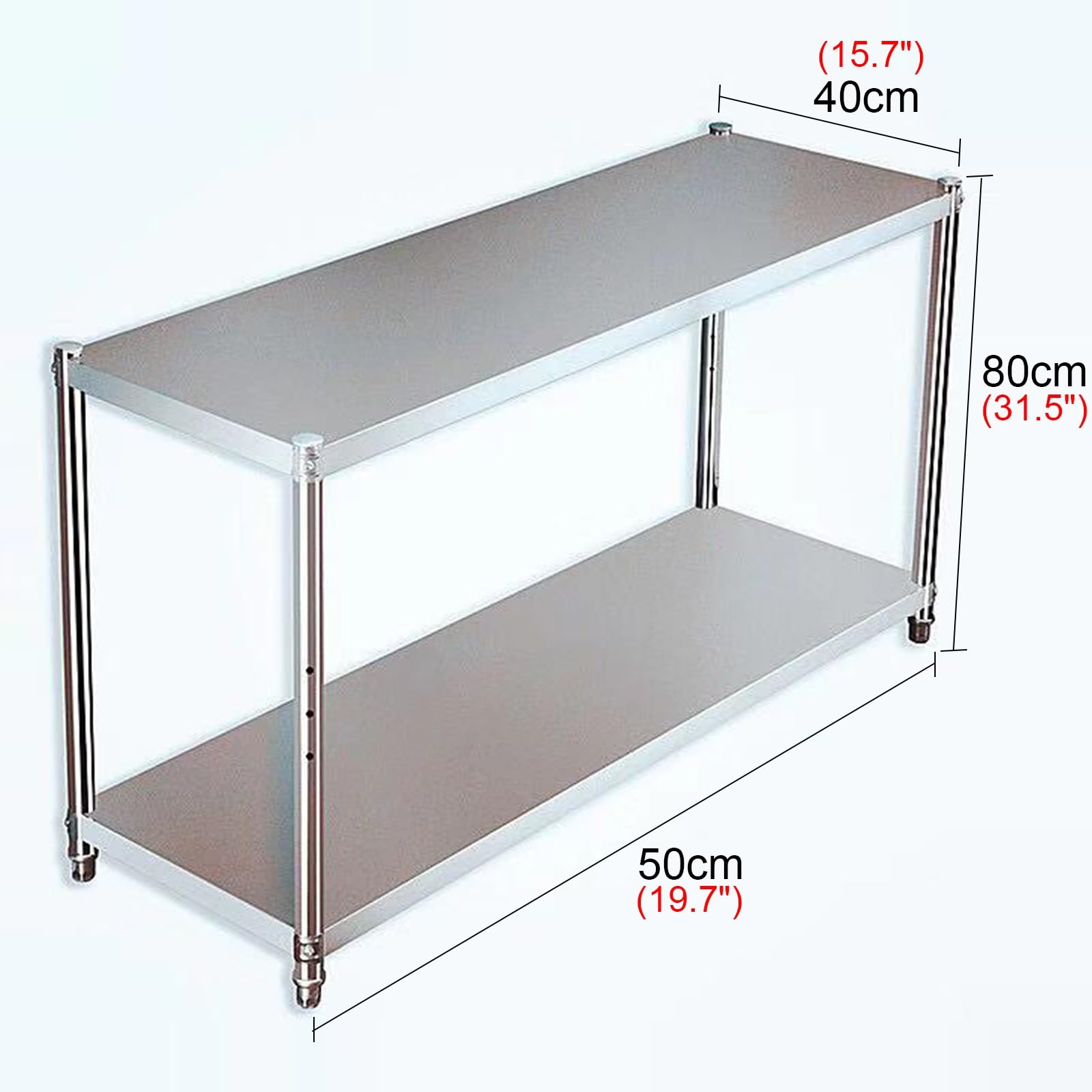 Tavolo da Lavoro in Acciaio Inox da Cucina, Tavolo da Preparazione Multifunzionale a Due Livelli, ripiano Regolabile, Pratico ripiano portaoggetti Aperto, Tavolo in Metallo con Struttura Tri