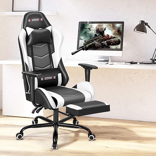 Miniatura 10 de ECOTOUGE - Silla para juegos de PC con masaje, ergonómica, silla de escritorio de oficina de carreras de cuero sintético, reclinable con