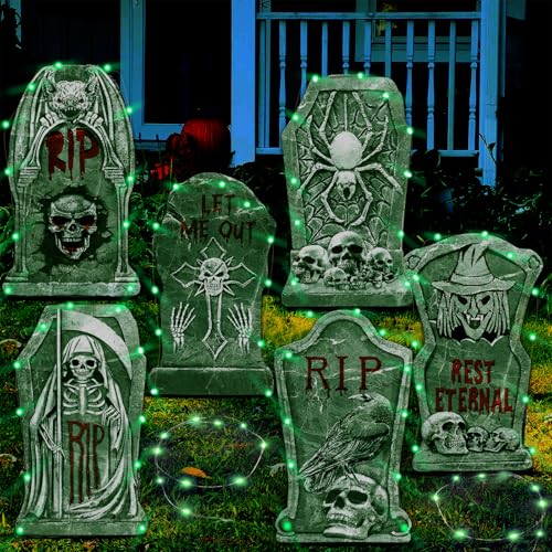Kazaigou 6 Stück Halloween Deko Grabstein Groß mit 6 Stück 3Meter...