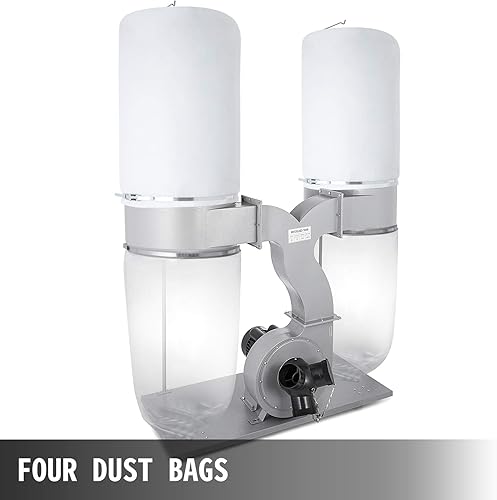 Miniatura 4 de VEVOR Colector de polvo 3HP con bolsa de flujo de aire de 2300 CFM, colector de polvo portátil de 110 V, filtro de bolsa de 5 micrones