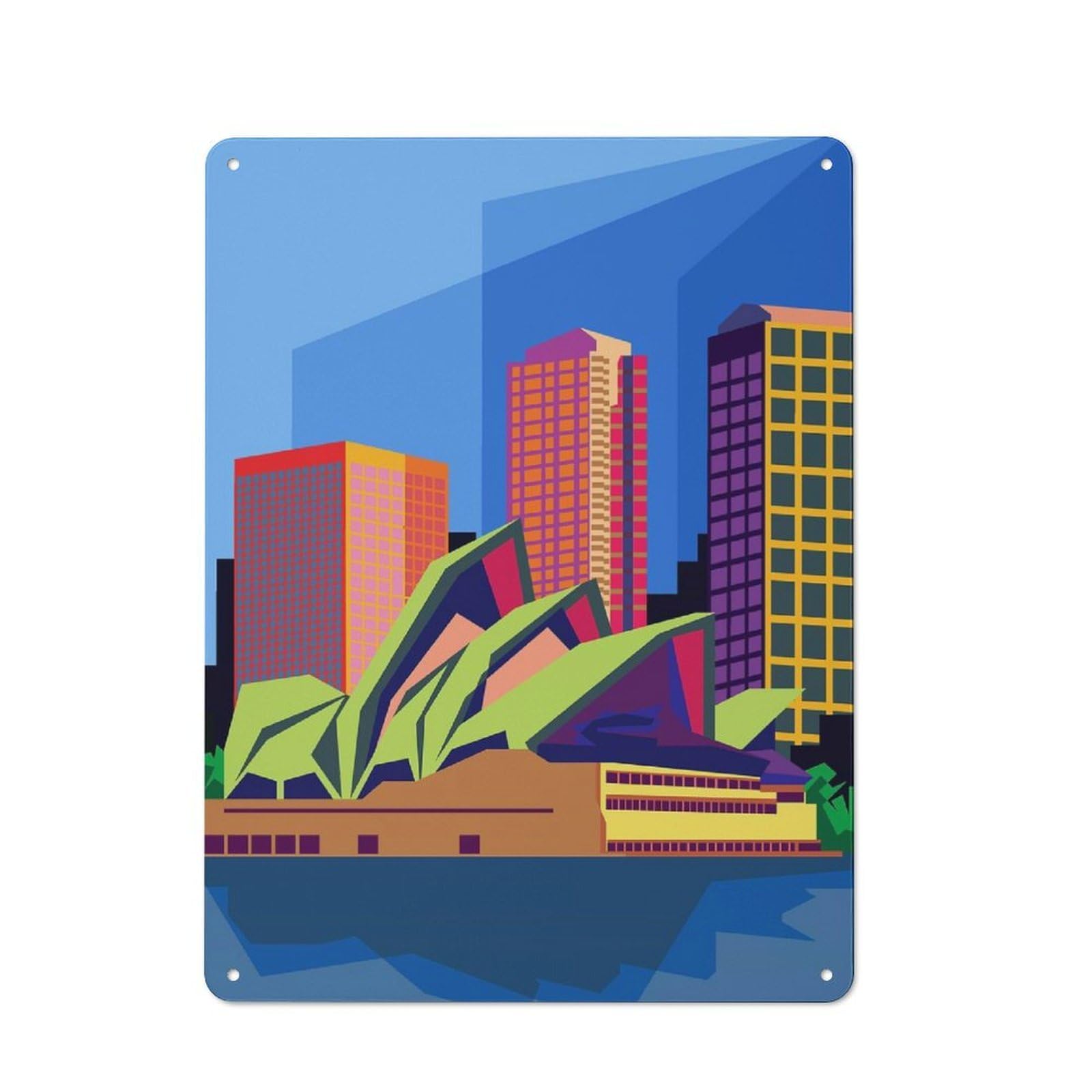 Junmoney Opera House Sydney Pop Art Workshop Style Metal Wall Decor 40X30cm, Tin Sign For Tool Room, Garage, Studio Or Home Bar