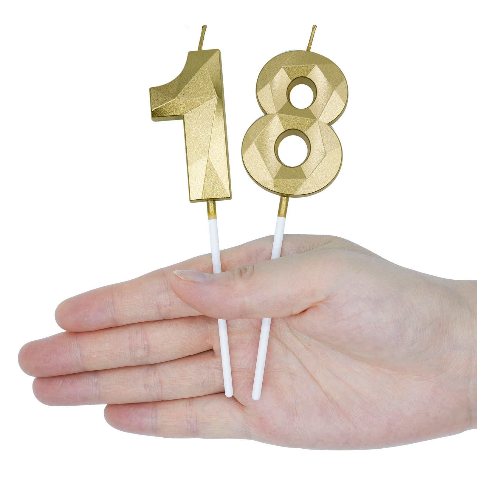 34. & 43. Geburtstag Kerzen für Kuchen, Gold Zahl 34 43 3D Diamantform Kerze Geburtstag Dekorationen Party Supplies für Frauen oder Männer