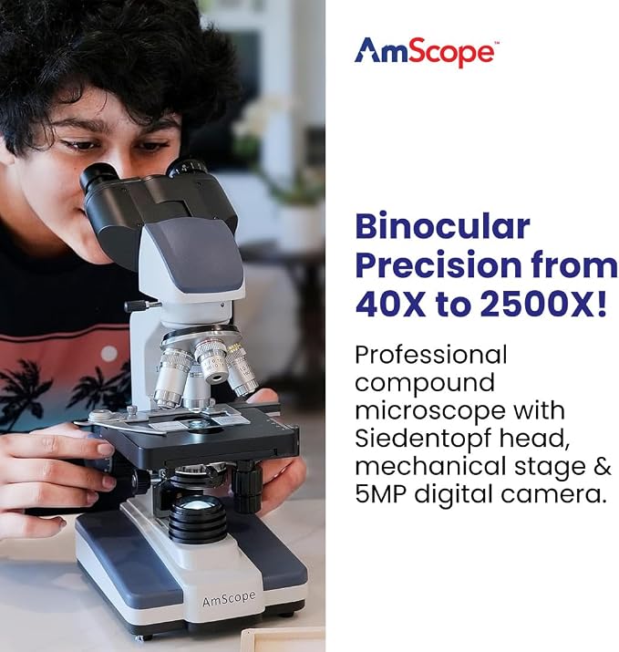 Microscopio compuesto binocular AmScope B120C-E5 LED 40X-2500X miniatura 2