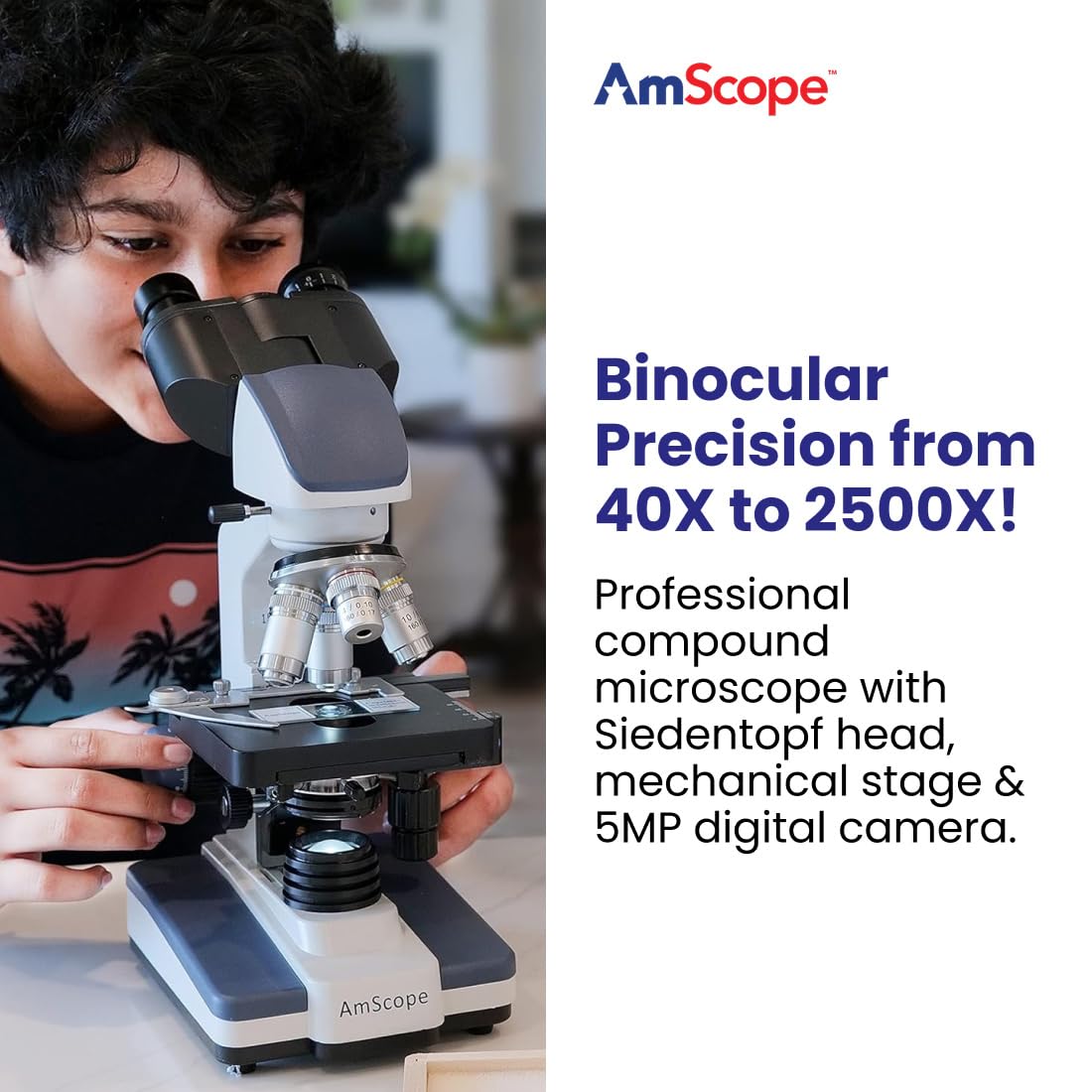 AmScope 40X-2500X LED Digital Binocular Compound Microscope w 3D Stage + 5MP USB Camera, [Importado de UK]