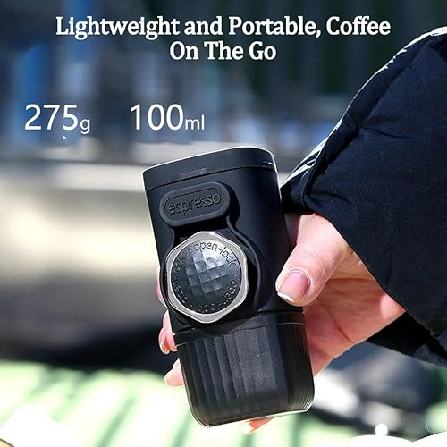 Miniatura 4 de Cafetera portátil de prensa manual, con compartimento para cápsulas, tazón de café en polvo, preparación manual para viajes en casa