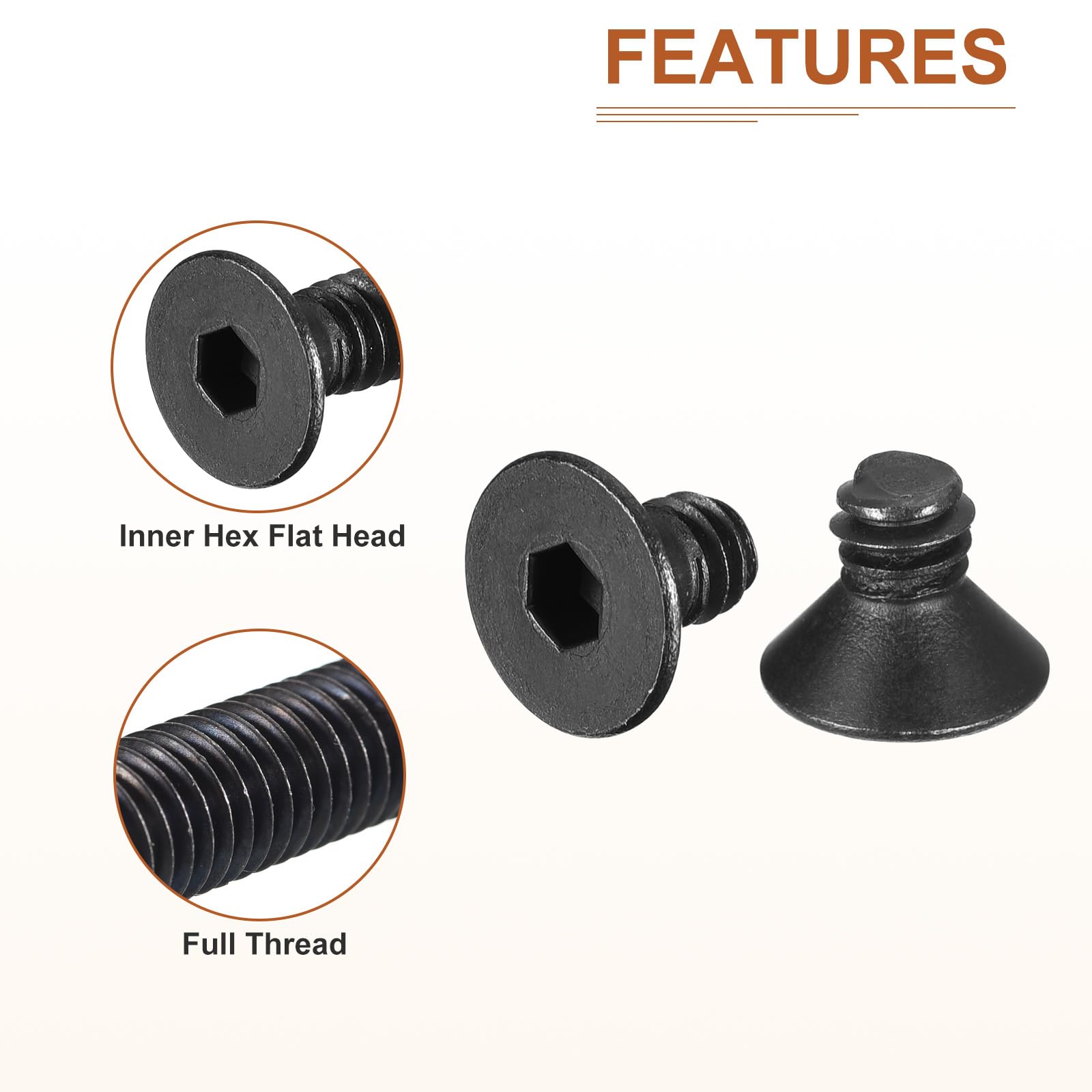 DTGN 1/4-20x1/2" Flat Head Socket Cap Screws, 25 Pack Hex Socket Flat Head Screws Carbon Steel Black Oxide, Full Thread - Image 4