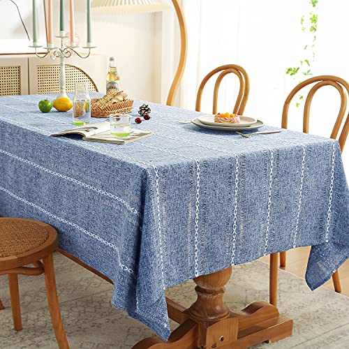 Chassic 60 X 84 Inches Farmhouse Style Linen Tablecloths, Wrinkle Resistant Washable Dining Room Table Cloths For Rectangle Tables - Hemstitch Blue #TOP1