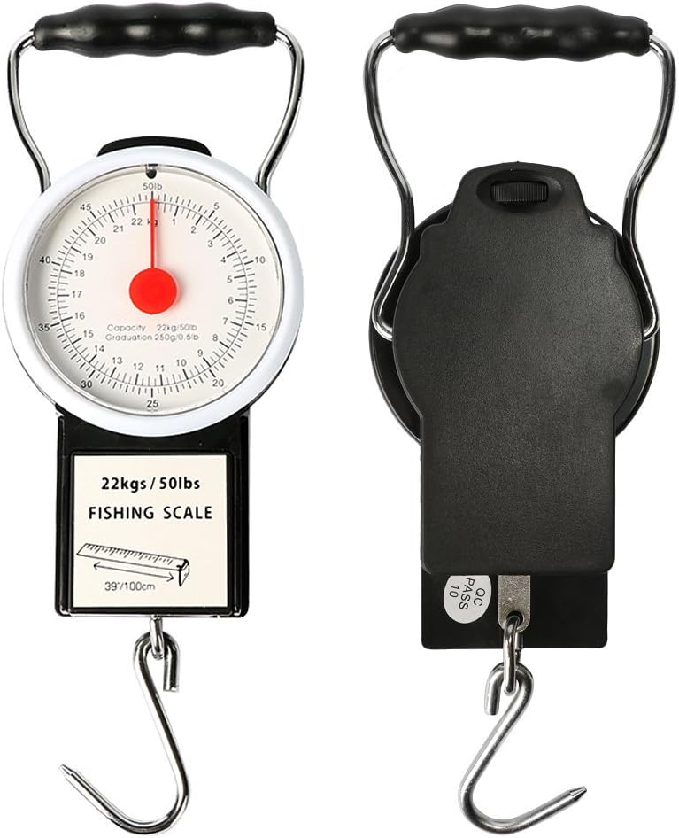 Yogayet Portable Fishing and Luggage Hanging Hook Multi-Purpose Scale with Tape Measure Max Weight 50lb/22kg : Sports & Outdoors