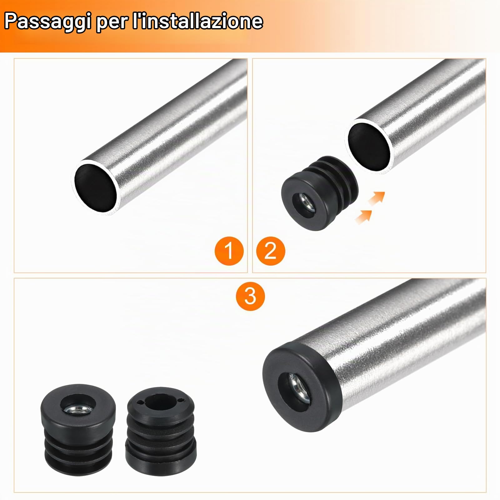 QUARKZMAN 6pz Inserti per Tubi Tondi con Filettatura M8, Tappi Sedie per Tubi Rotondi 25mm/0,98" OD Tappi Gambe Mobili con Tappi Rotelle Plastica Spessa Nera Rotonda Terminali Plastica