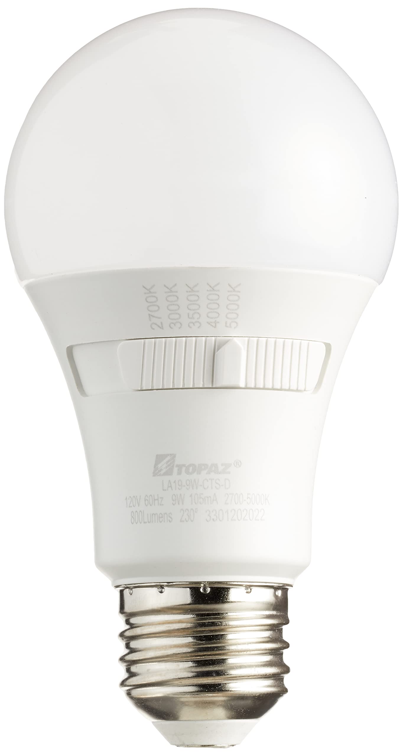 Topaz LED Light Bulb A19 9W CCT Selectable 5000K 80CRI Dimmable