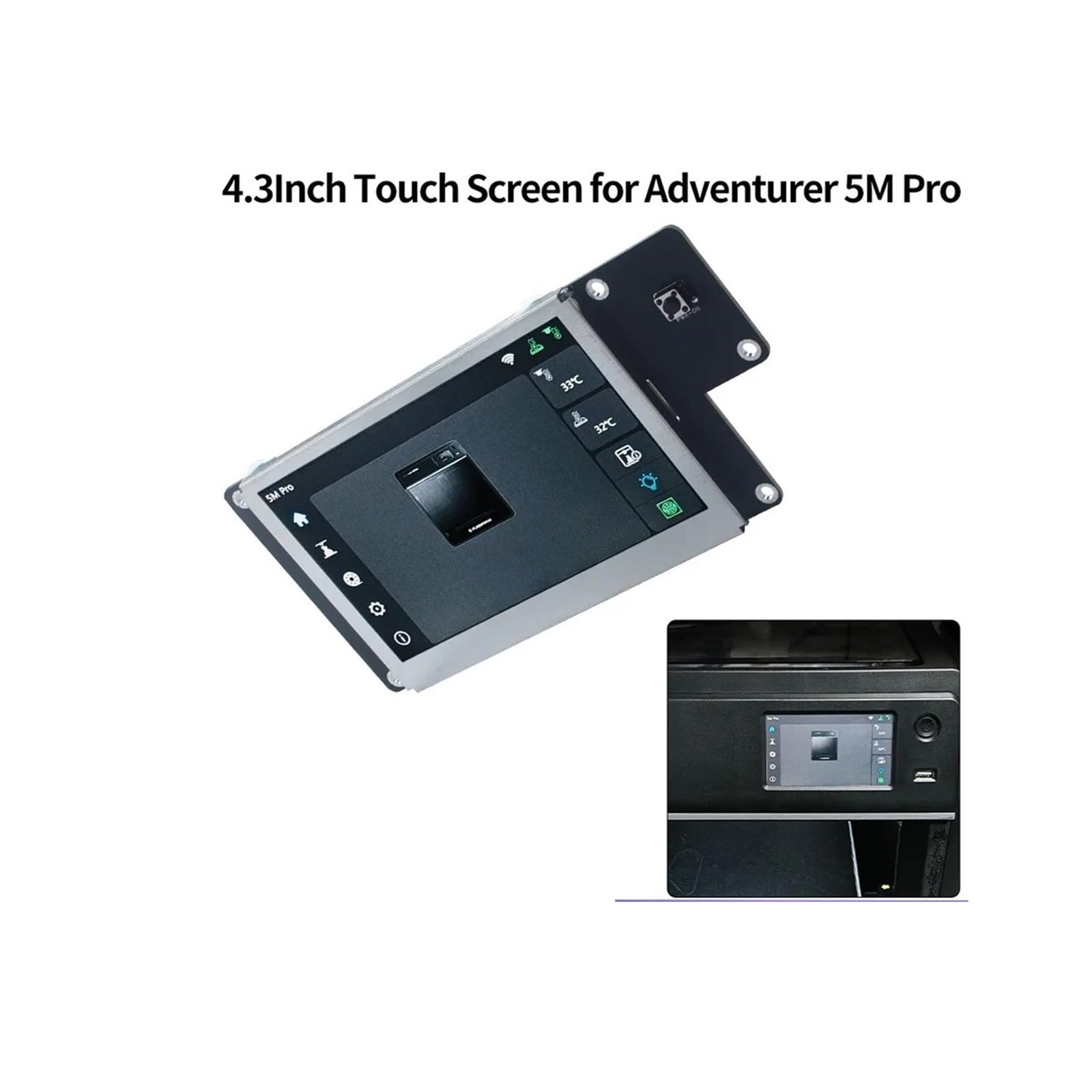 Schermo Touch 4.3 Pollici Compatibile con Flashforge AD5M Pro | Aggiornamento dell'interfaccia della stampante, funzionamento touch, display chiaro, sostituzione del pannello di controllo