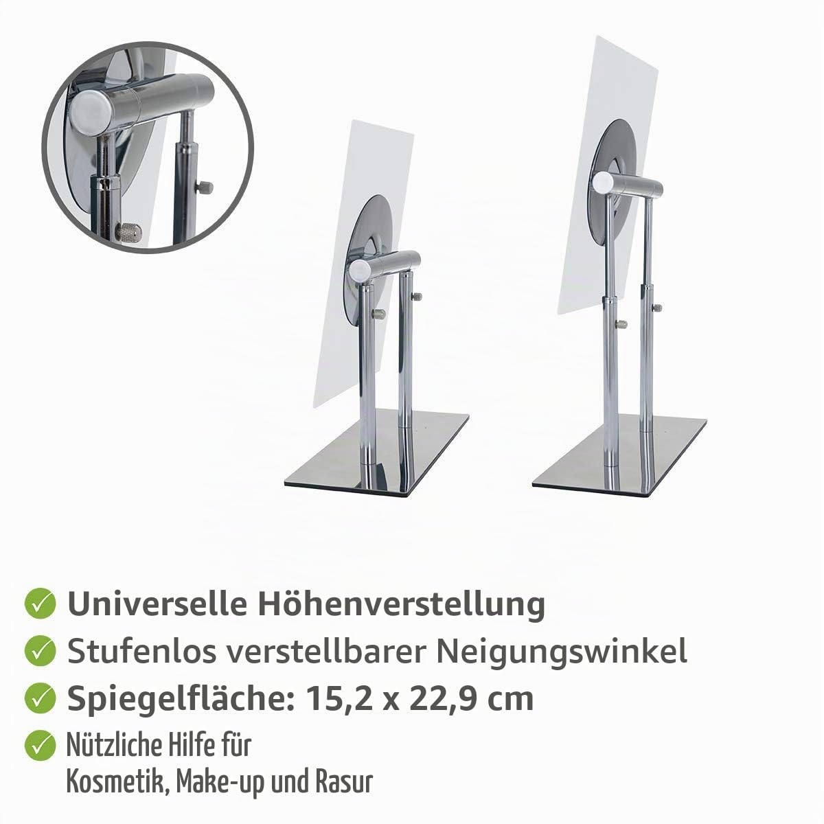 WENKO Kosmetik-Standspiegel Pinerolo - klappbar, Stahl, 23 x 27-35 x 10 cm, Silber