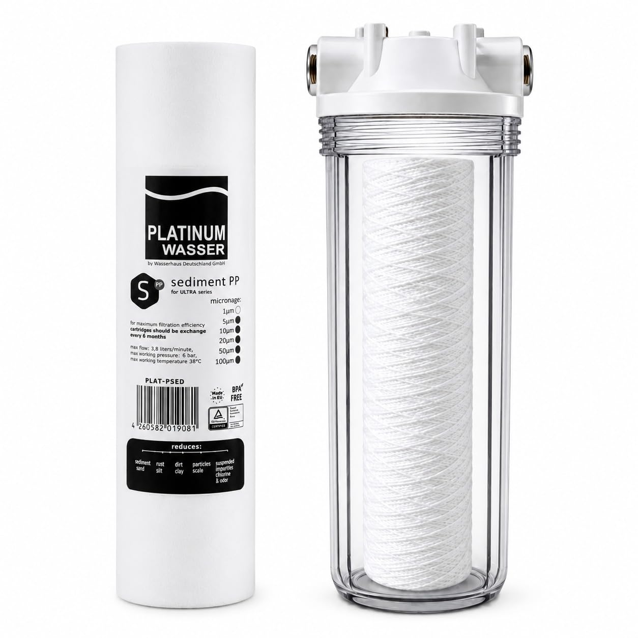 Platinum Wasser Sediment Filter Cartridge 10 Inch PP Spun Wound Water Filter | PLAT-PSED | Polypropylene Cartridge for RO Water Purifier | Removes Dirt Rust Sand Sediment | 12000L Capacity-image-30
