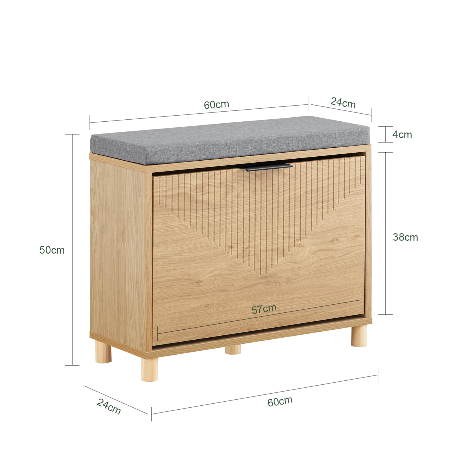 SoBuy Schuhbank mit Sitzfläche Schuhregal schmal mit Stauraum – Klappfach Schuhschrank – Sitzbank mit Polster für Flur, Schlafzimmer – 60x24x50cm, bis 118kg, Sonoma Eiche + Grau, FSR199-N