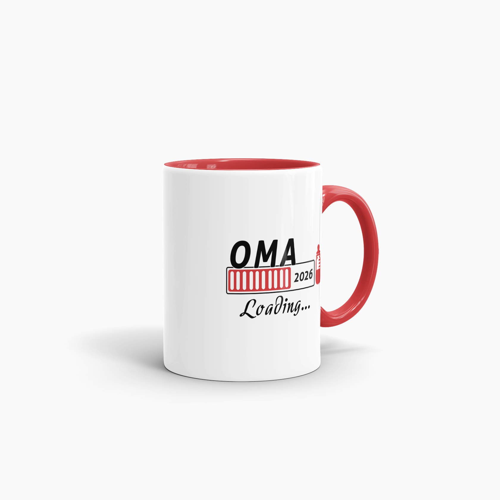 Geschenk-Tasse "Du Wirst Oma 2026" – Mit Ladebalken-Motiv, Rot, Spülmaschinengeeignet