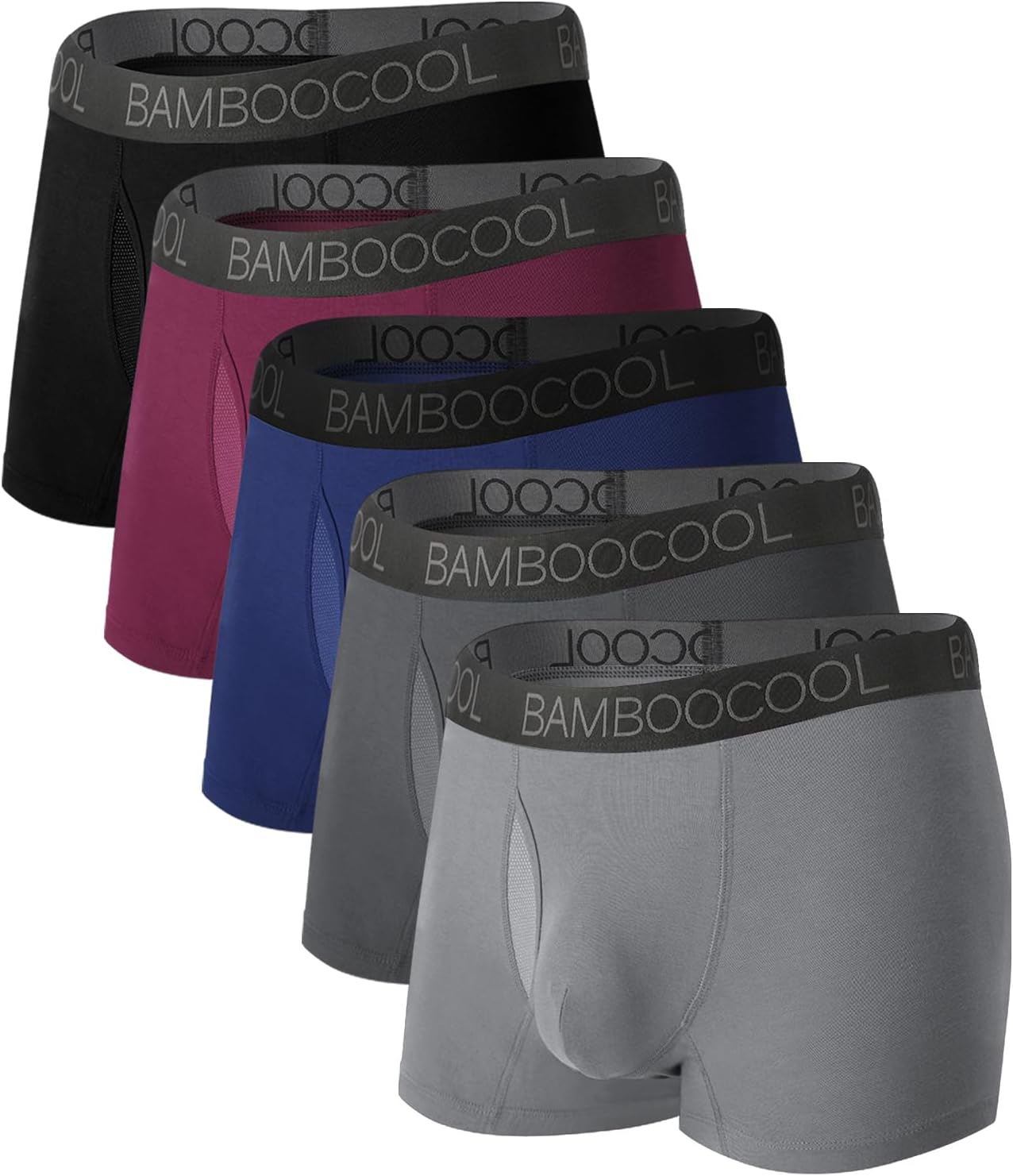 BAMBOO COOL Mens Trunks Underwear Performance Breathable Mesh Fly Zone Moisture-Wicking(4 Pack)