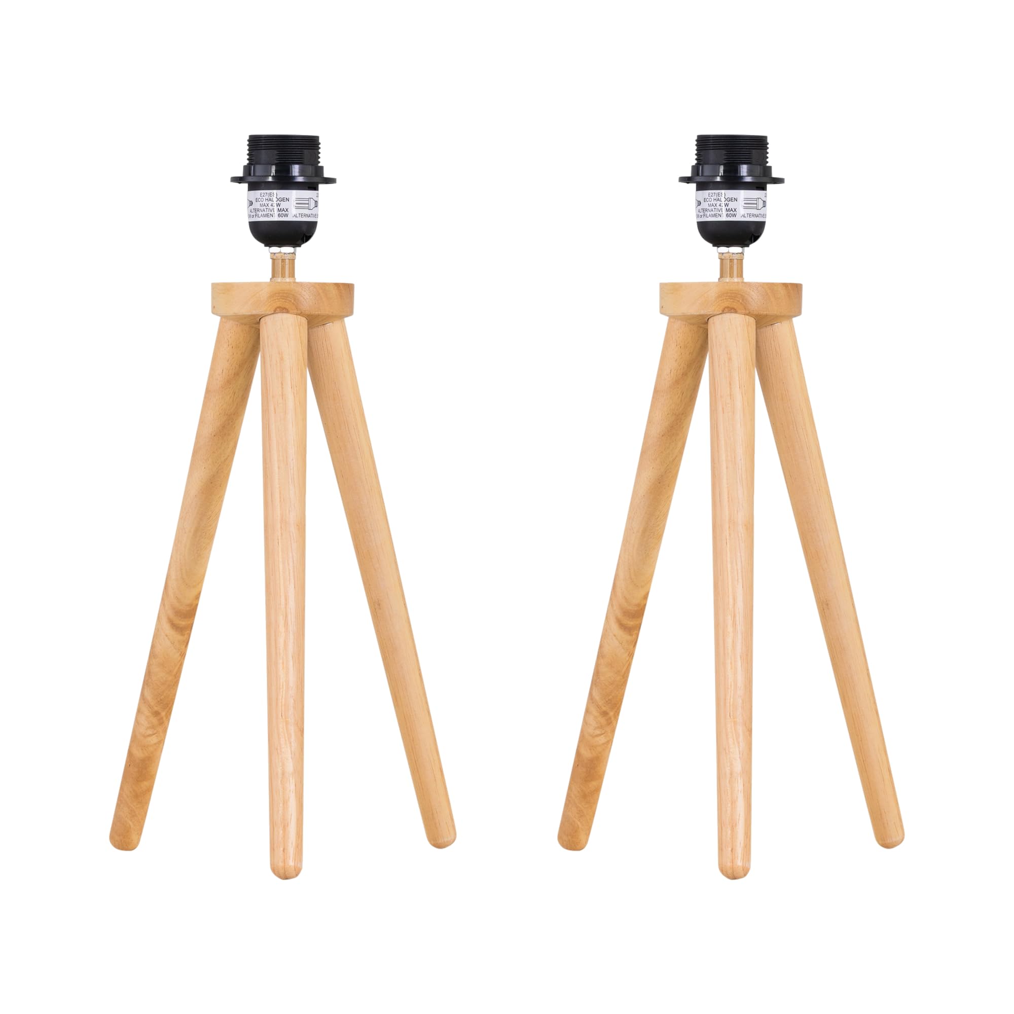Firstchoicelighting Light Wood Set Of 2 Wooden Tripod Table Lamps Or Bedside Light Bases Only, Natural Light Oak, Height 38Cm, Led Compatible