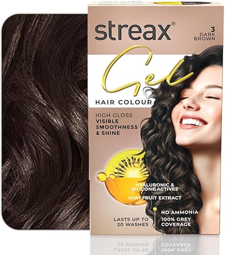 Streax Gel Hair Colour for Women & Men, Dark Brown 3, 150 ml I Colour Brown I Ammonia Free Color|Permanent Colour| 100% Grey Coverage