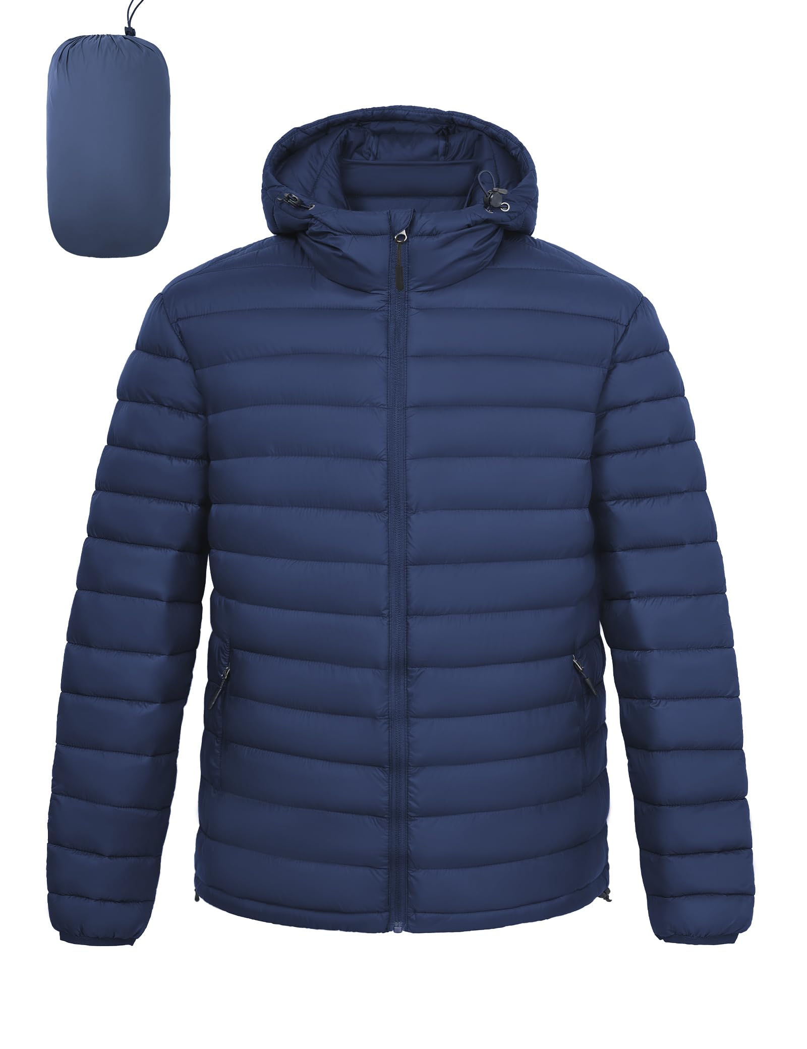 Mens Lightweight Packable Puffer Jacket Hooded High Collar Insulated Water-Resistant Winter Jackets Puffy Coat