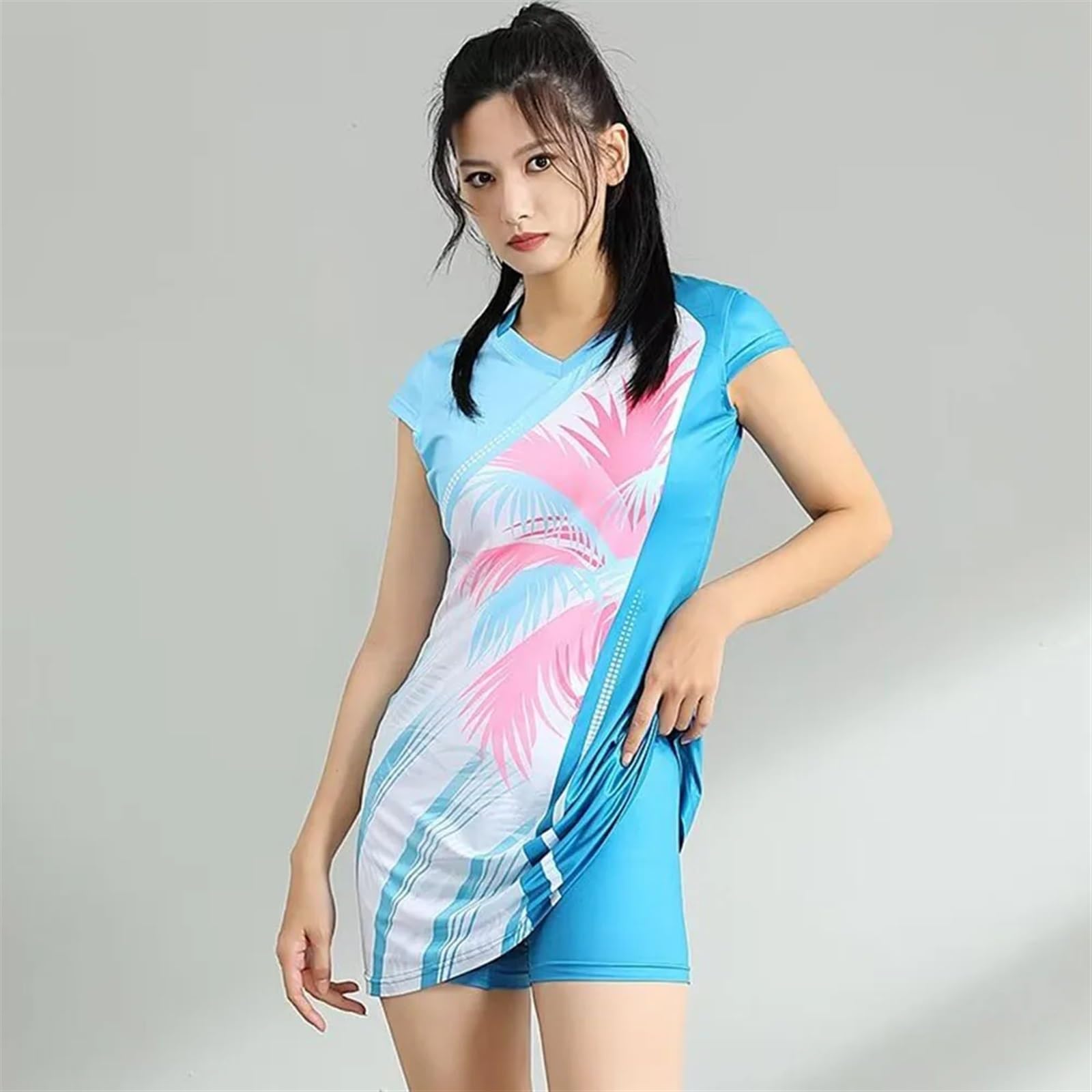 Damen-Tenniskleid Mit Separater Hose, Kurzärmlig, Bedruckt, for Tischtennis, Badminton, Innenshorts, Sportkleid