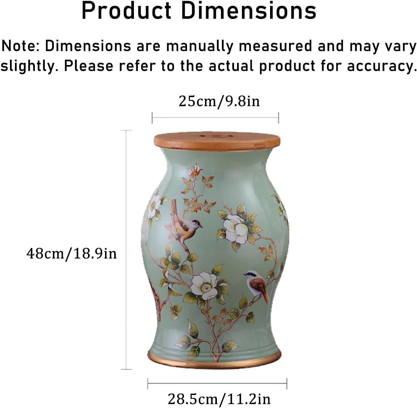 Decorative Ceramic Drum Garden Stool with Storage Modern Applique Process Chinese Drum Stool with Bamboo Board Entryway Shoe Changing Seat Small Side Table for Living Room.(Large)