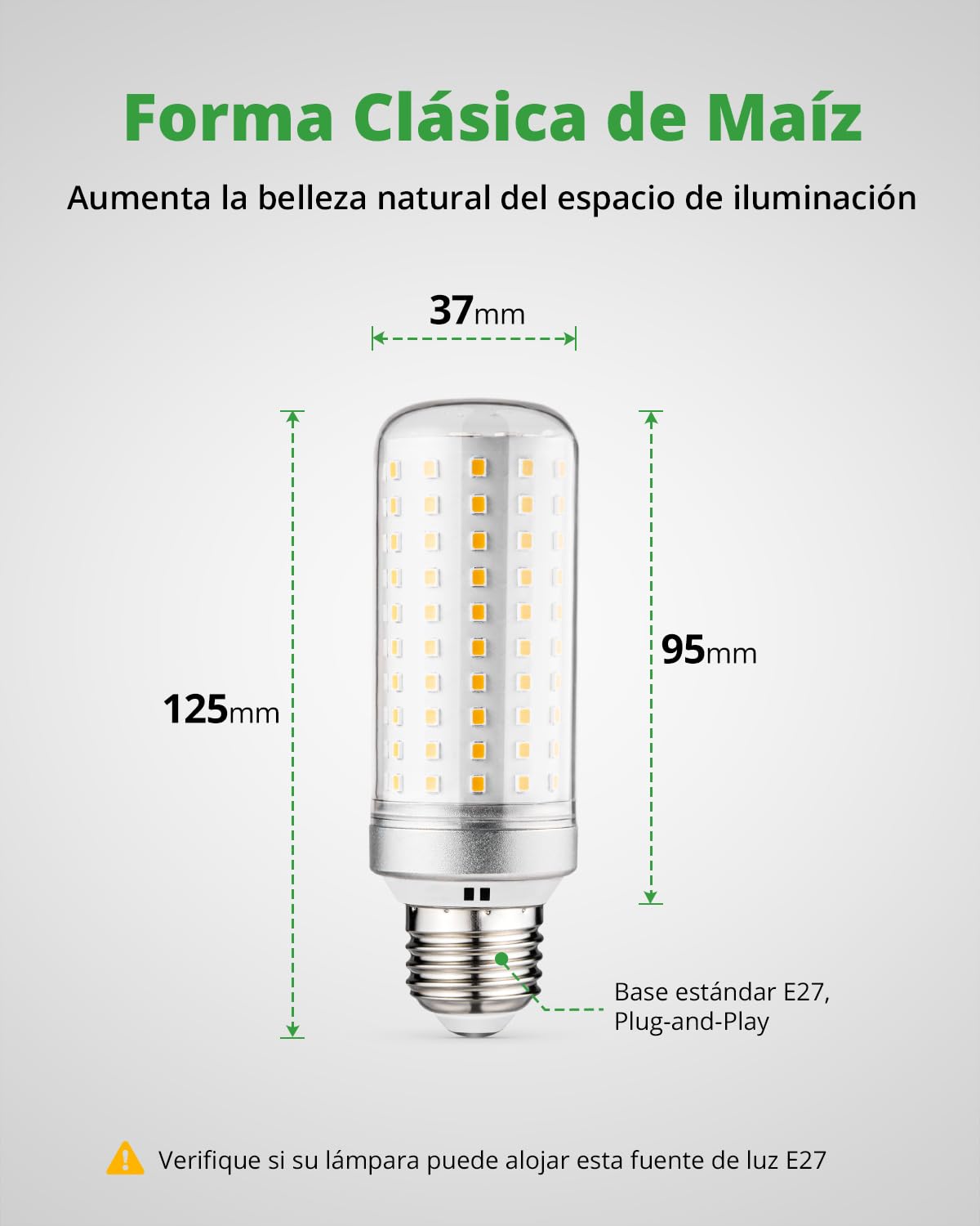 HOMEOW Bombilla LED E27 Luz Calida 3000K, 25W 2500LM, Equivalente a Bombillas Tradicional de 200W, Lampadas E27 Maiz Led Ahorro de Energía, No Regulable, AC 220-240V, Pack 4