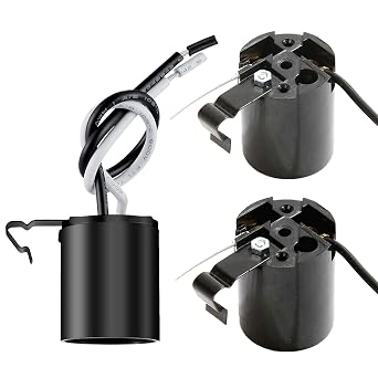 Phenolic Medium Base E26 Fixture Socket, Keyless US Standard Lamp Holder for E26 Edison Screw Bulbs with Clip,Black Pack of 3