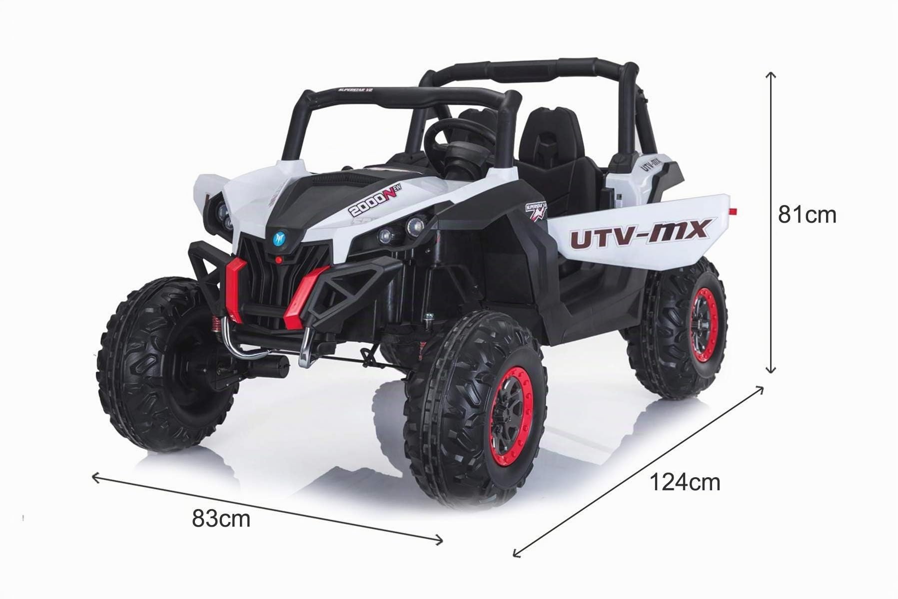 Beneo Motors 4x4 Voiture électrique Enfants Buggy 24V 2 Places Neuf RSX, Blanc, véhicule électrique avec télécommande 2.4Ghz pour 3-8 Ans, Batterie Lithium, 4x45W, MP3/USB/AUX, LED Avant et arrière