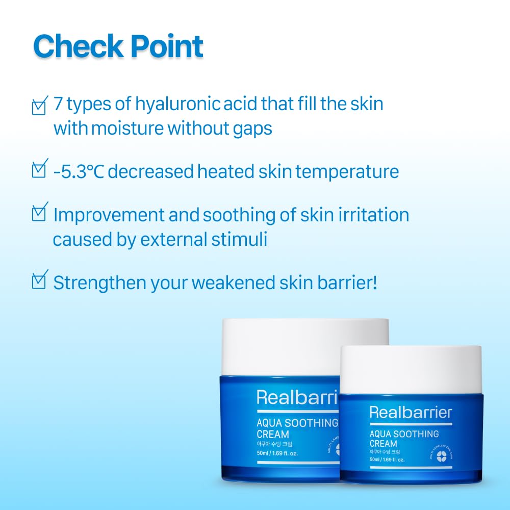 Real Barrier Aqua Soothing Cream 1.7 Fl.Oz. 50 ml Hyaluronic Acid Facial Cream Redness Relief Face Cream For Sensitive Skin Face Moisturizer For Dry Skin Calming Chamomile Extract Korean Skincare - Image 2