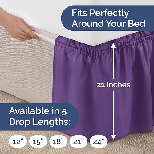 Miniatura 4 de Falda de cama envolvente con volantes, color morado, para camas de tamaño Queen con altura de 53 cm CGK Linens - Falda de cama plisada con tela