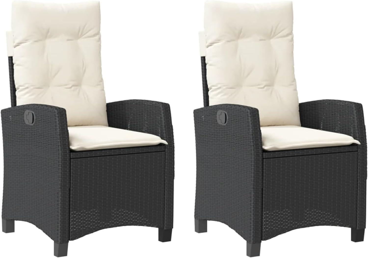 Reclining Patio Chairs 2 pcs with Cushions Black Poly Rattan