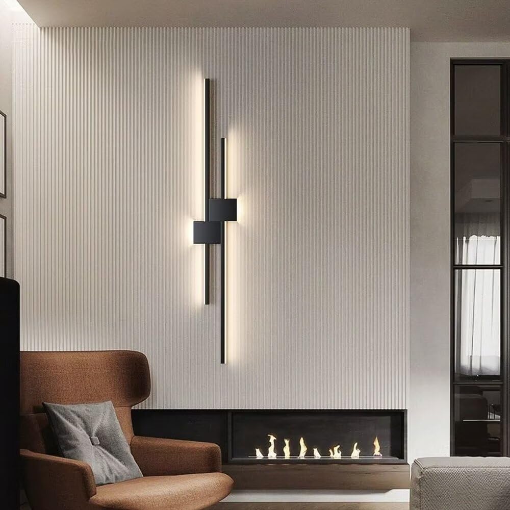 LED Applique da Parete Interno Lunga 120cm, Nero Linea Lunga Lampada da Parete Moderna 34W 3000K Minimalista Applique Lineare da Parete Lampada Muro Up Down per Soggiorno Camera da letto Bagno