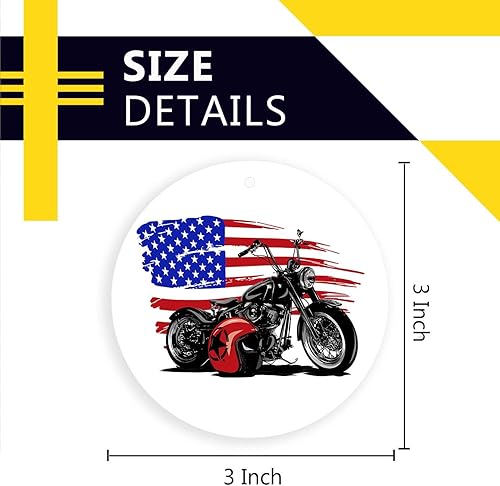 Miniatura 3 de Adornos de Navidad para motocicleta con bandera de Estados Unidos, adornos colgantes para árbol de Navidad, recuerdo de cerámica
