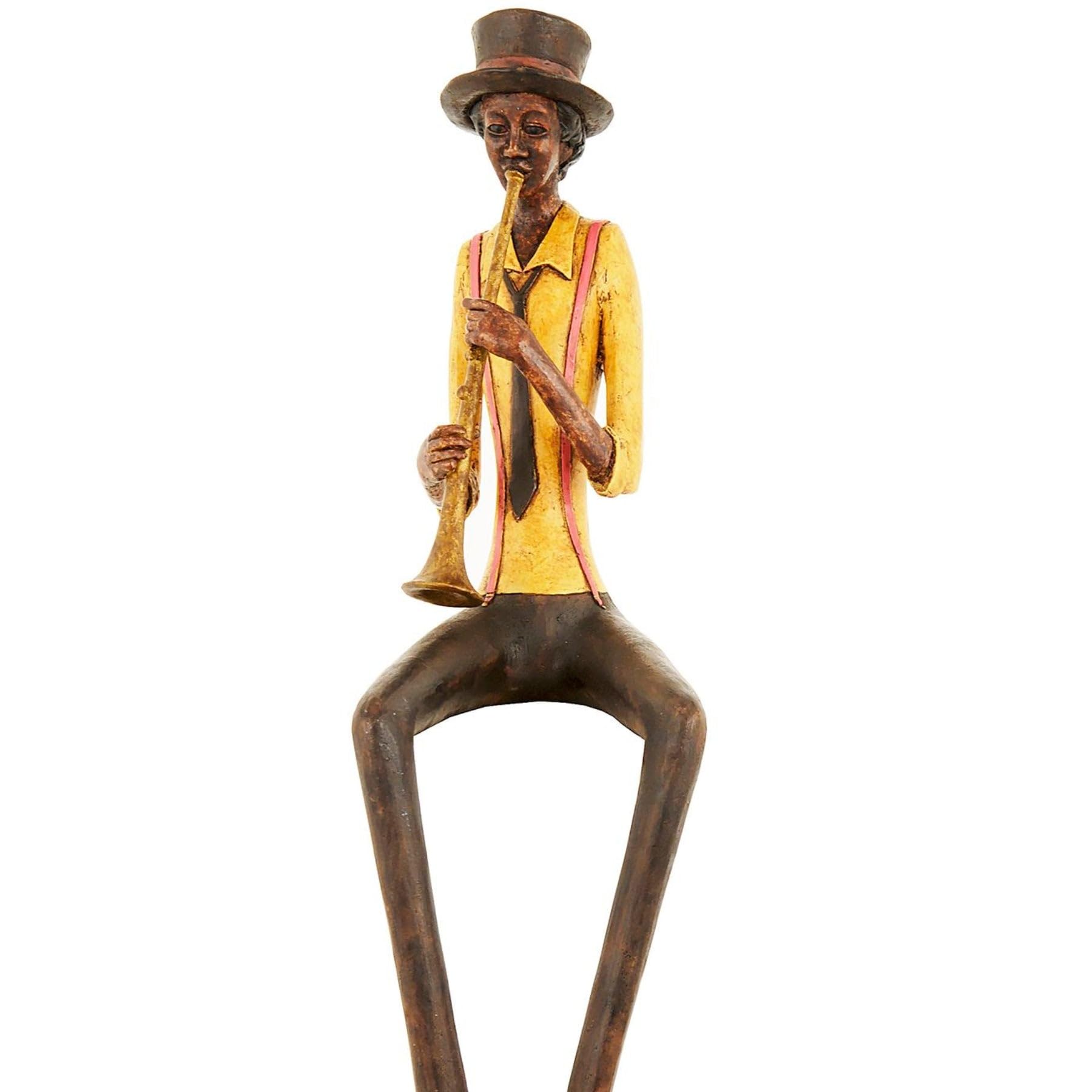 Hill Interiors "Assis Jazz Band Trompette Statue, Marron/Jaune