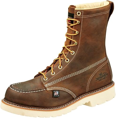 Thorogood American Heritage - Botas de trabajo con punta de acero de 8 pulgadas para hombre, cuero de grano completo con puntera de mocasín, suela