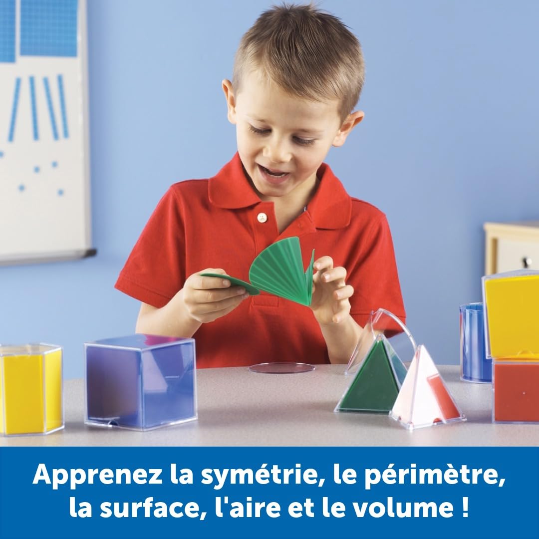 Learning Resources – Formes Géométriques Pliables – 16 Solides 3D Transparente avec Bases Amovibles – Jouet Éducatif STEM pour Enfants et Classes