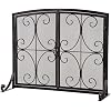 Plow & Hearth Metal Fireplace Screen Florence Black | 38 W x 31 H | Dual Magnetic Hinged Doors | Spark Guard Cover | Stand Alone Wrought Iron Panel Fire Place Cover
